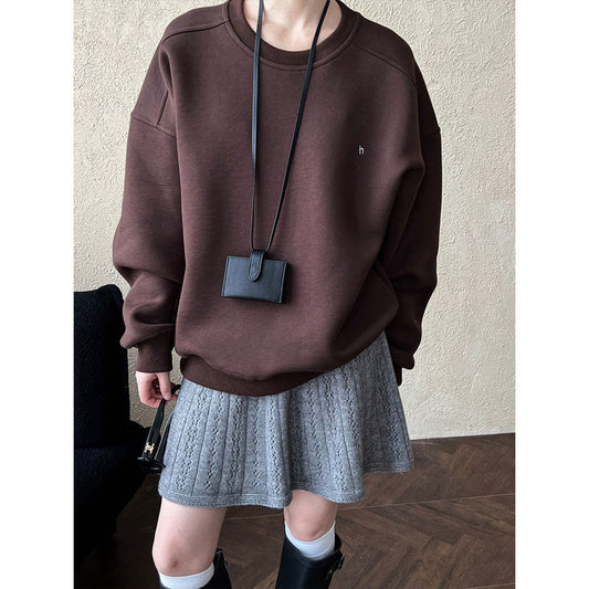 Loose silhouette lazy pullover fleece thickened sweater women's autumn new h letter embroidered top