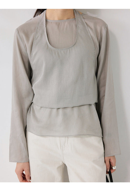 Two-piece set neck vest top stacked T-shirt summer suit