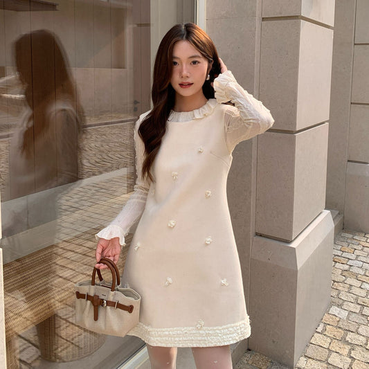 Age reduction and thin stacking sleeveless crew neck vest dress