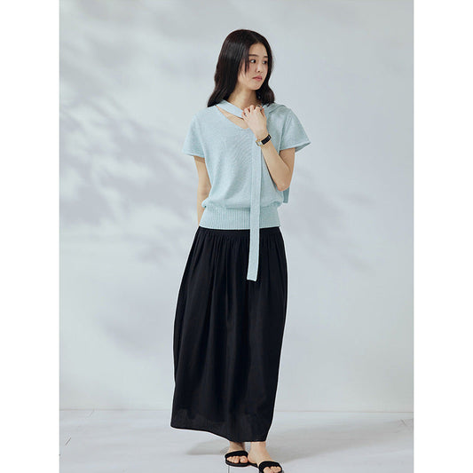 Washi yarn streamer V-neck loose short-sleeved knitted sweater summer top