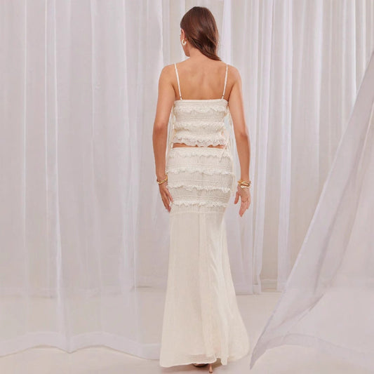 Women's French fashion new sexy suspender top skirt set lace lace two-piece set