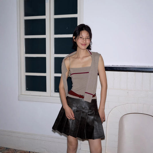 Wool contrasting color knitted sweater fine suspender vest pure wind inside and outside wear