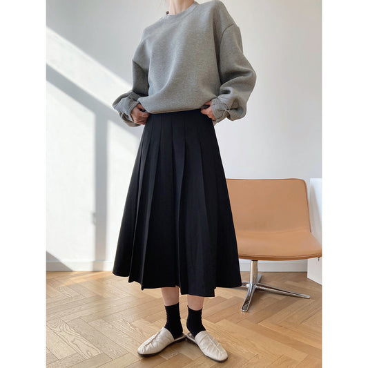 2024 new korean style french retro a-line pleated skirt - high waist, flared, and pleated midi skirt for women