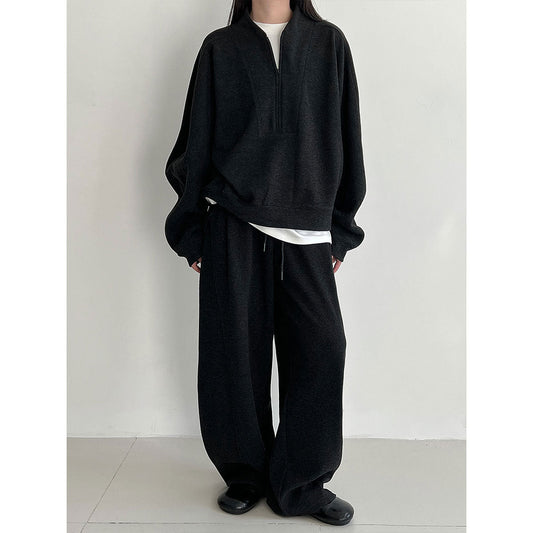 Autumn and winter new old money wind slack polished sweater + scimitar pants two-piece women's casual suit
