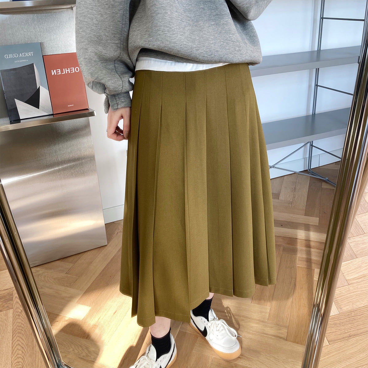 2024 new korean style french retro a-line pleated skirt - high waist, flared, and pleated midi skirt for women