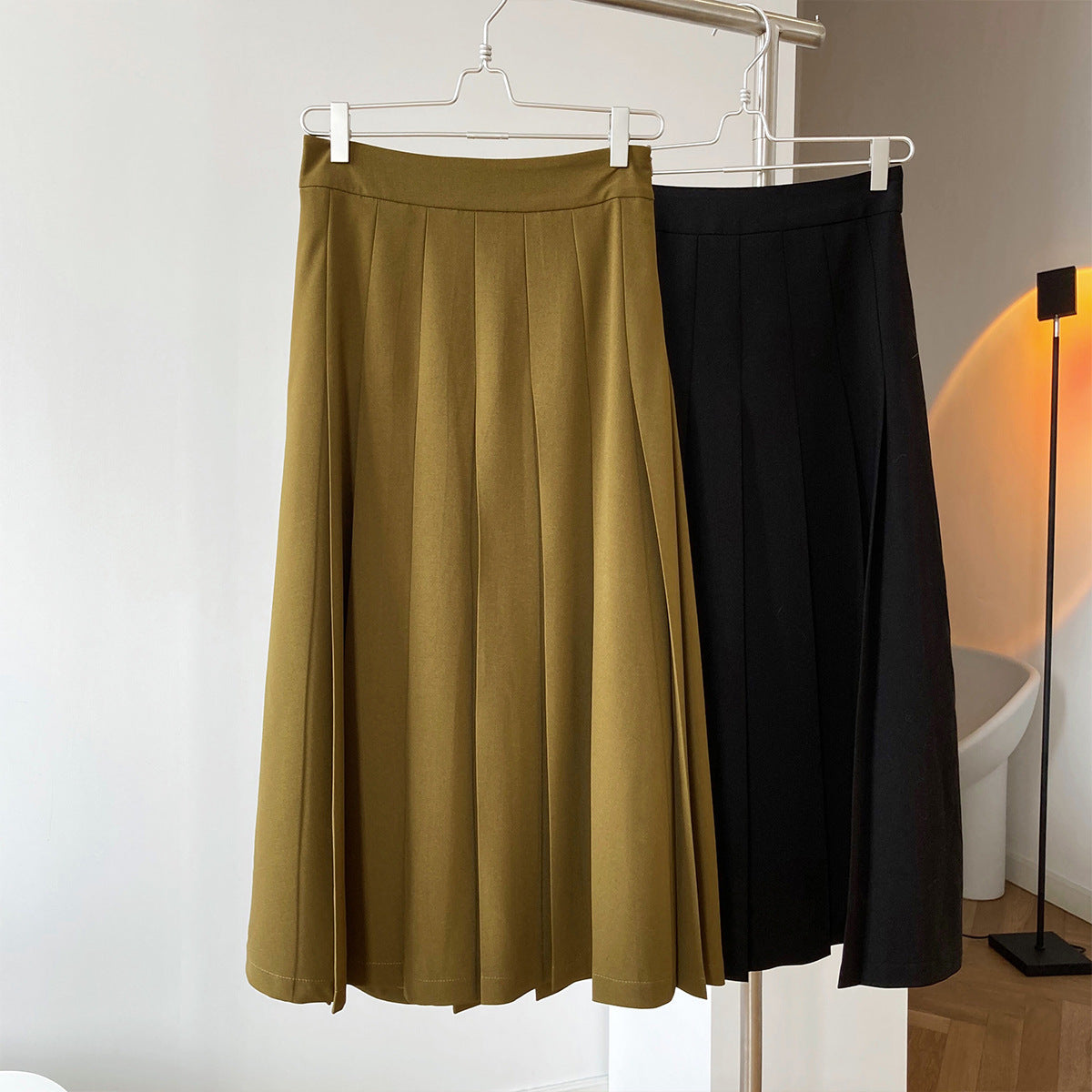 2024 new korean style french retro a-line pleated skirt - high waist, flared, and pleated midi skirt for women