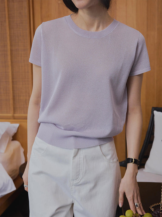 Seamless one-piece short-sleeved knitted sweater lazy top