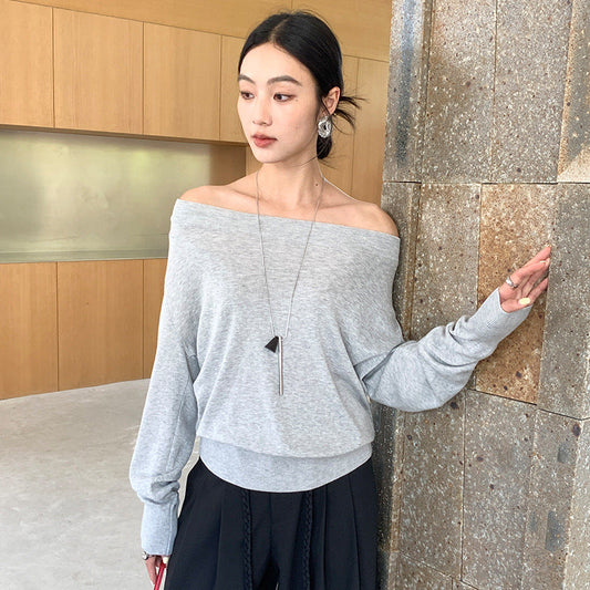 Minimalist style multi-wear Falessel temperament swing neck long-sleeved knitted sweater spring