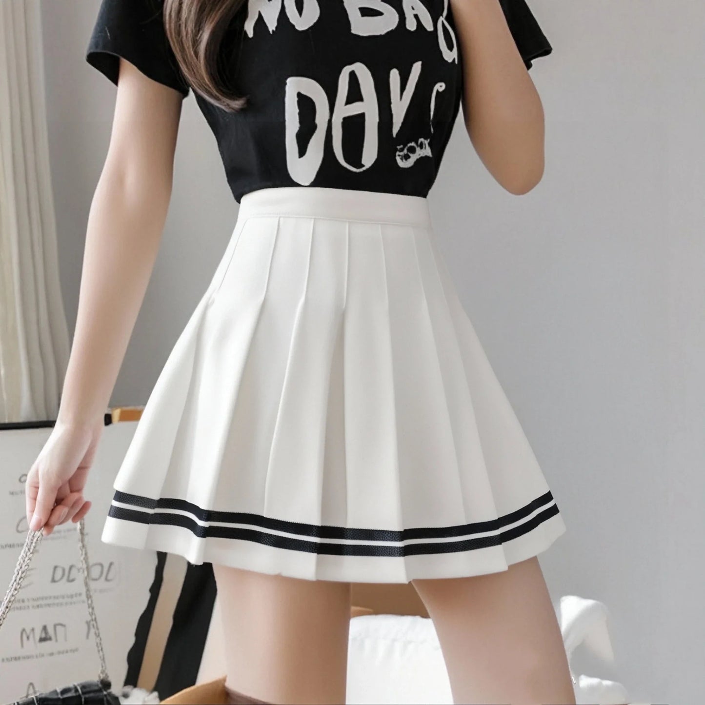 Fashion Preppy Style Pleated Skirts Women 2025 Spring Summer New A Line Short Dress Sweet Girl High Waist Petchwork Skirt Street