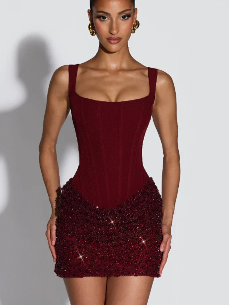 Sequin Off-Shoulder Backless Mini Dress | Women's Slim Club Party Gown