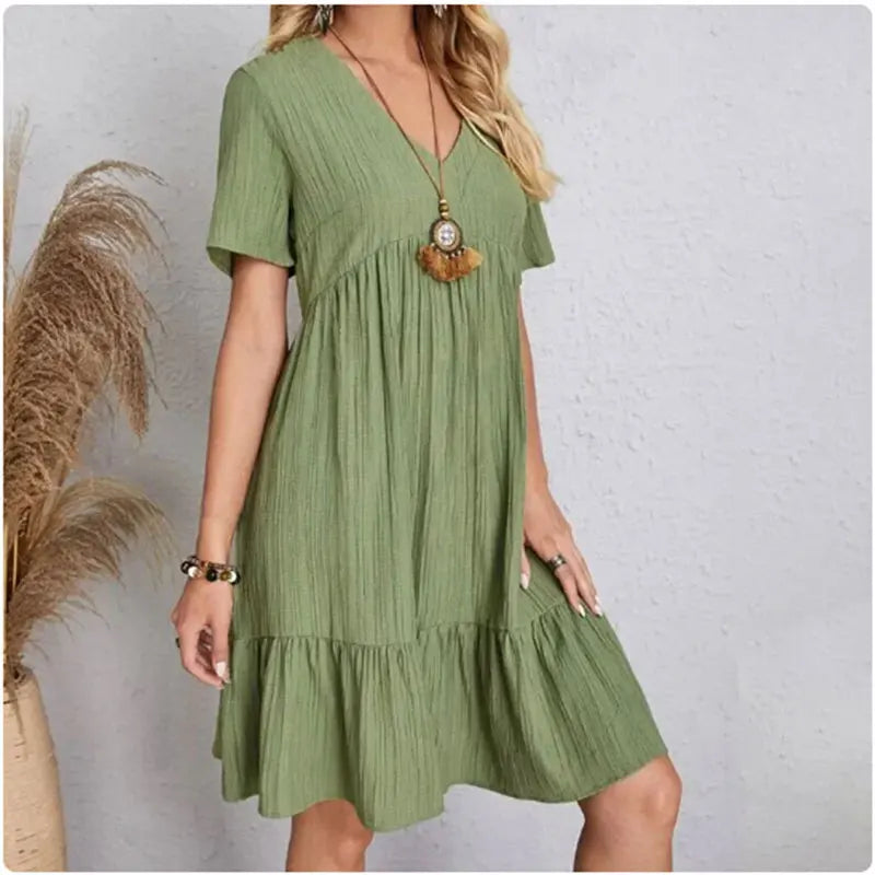 Women's V-Neck Short Sleeve Ruffle Peplum Dress