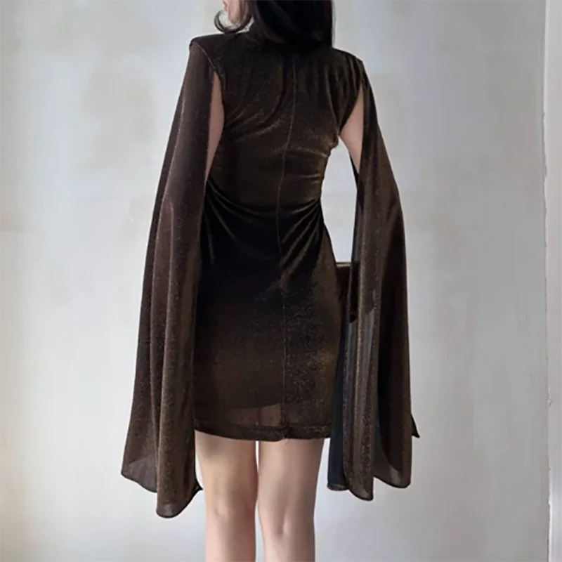 High Waist Velvet Cloak Sleeve Mini Dress | Women's Vintage Party Dress