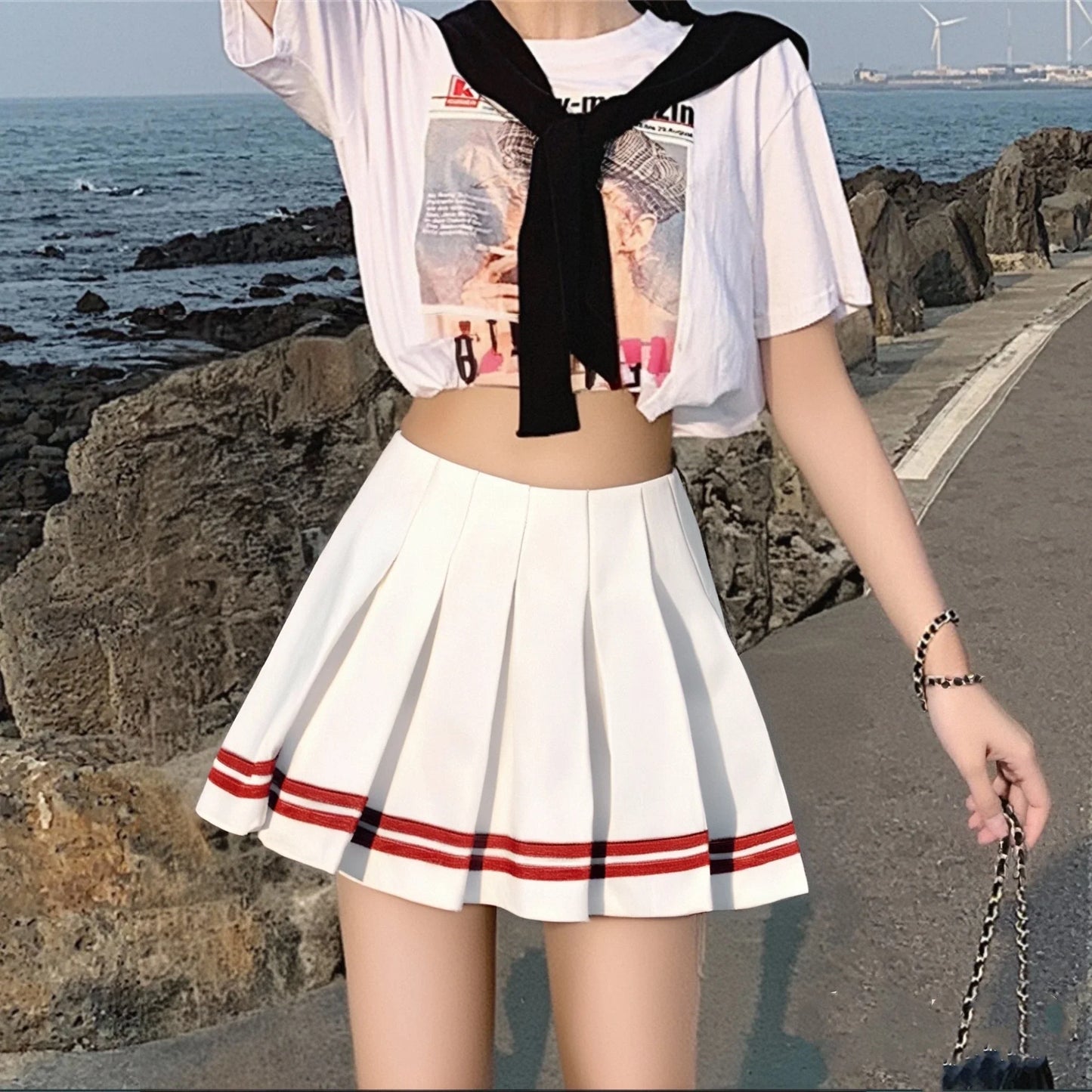 Fashion Preppy Style Pleated Skirts Women 2025 Spring Summer New A Line Short Dress Sweet Girl High Waist Petchwork Skirt Street