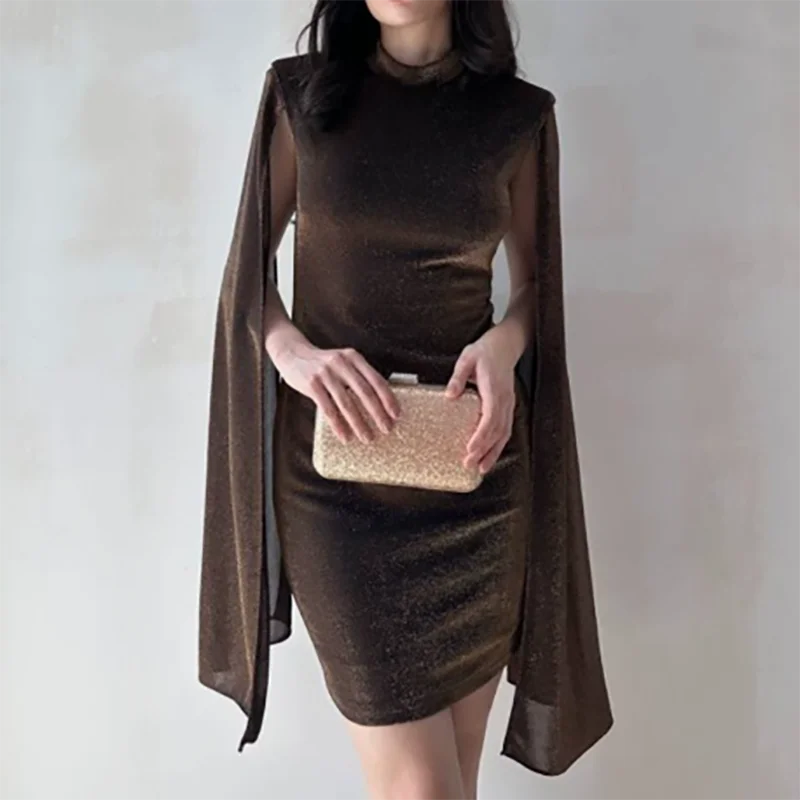 High Waist Velvet Cloak Sleeve Mini Dress | Women's Vintage Party Dress