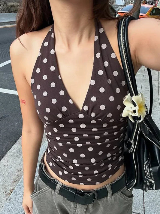 Women's Polka Dot Halter Backless Tank Top