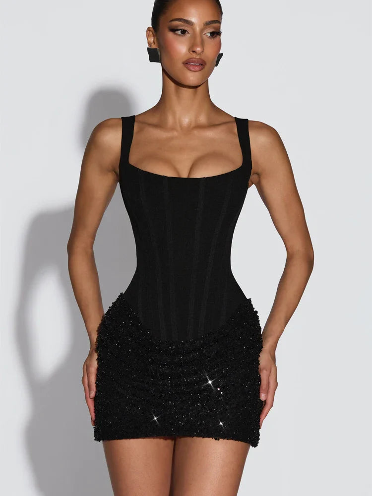 Sequin Off-Shoulder Backless Mini Dress | Women's Slim Club Party Gown