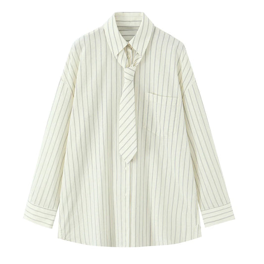 Striped Tie Lapel Long Sleeve Shirt | Women's Casual Loose Versatile Top