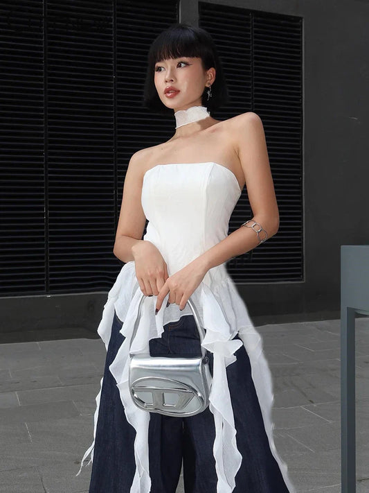 Women's Off-Shoulder Lace Halter Crop Top