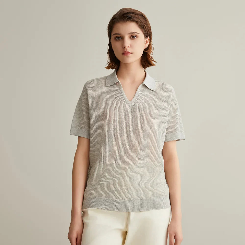 Luxury Brand Women's Clothing Fashion Ladies Knitted Pullover Linen Silk Polo Shirts Sweaters For Woman