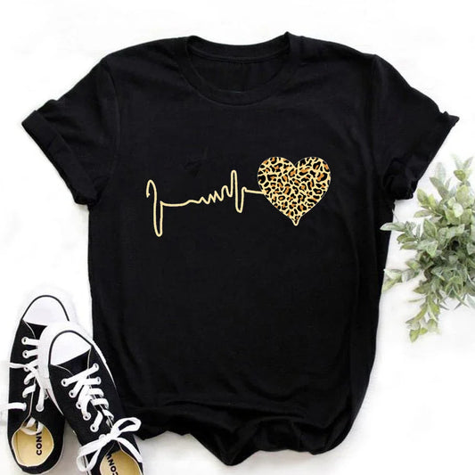 90s Leopard Heartbeat Graphic Short Sleeve Tee