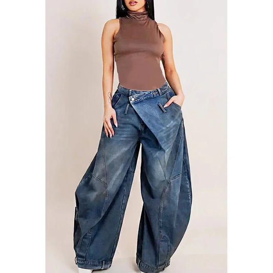 Women's Jeans - Y2K Loose Fit Asymmetric Denim Pants