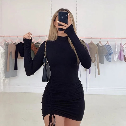 Lace-Up Pleated Bodycon Dress
