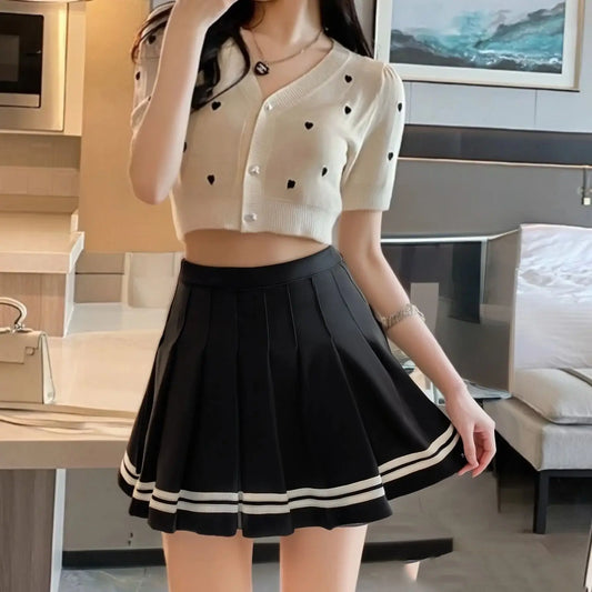 Fashion Preppy Style Pleated Skirts Women 2025 Spring Summer New A Line Short Dress Sweet Girl High Waist Petchwork Skirt Street