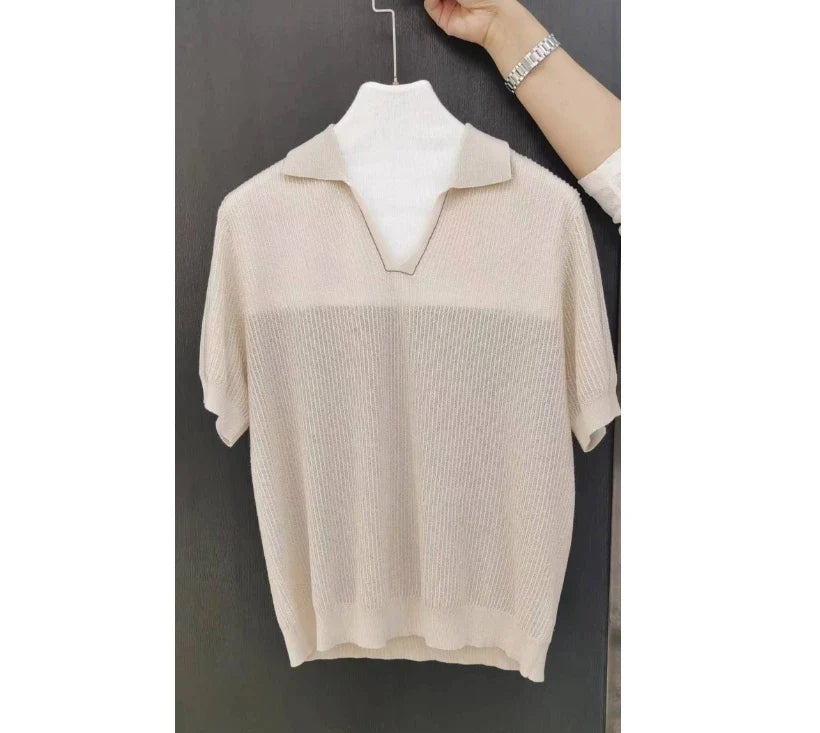 Luxury Brand Women's Clothing Fashion Ladies Knitted Pullover Linen Silk Polo Shirts Sweaters For Woman