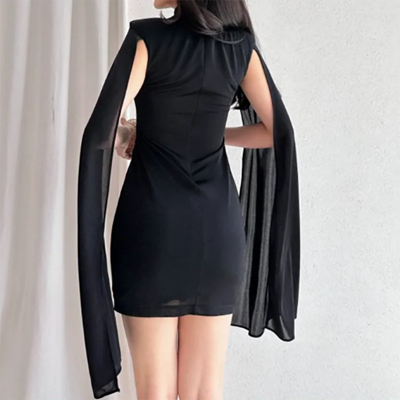Cape Sleeve Velvet Mini Dress | Women's Elegant O-Neck Office Party Dress